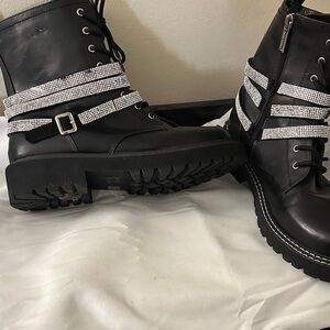 Stylish Black Women's Boots with Rhinestone Straps